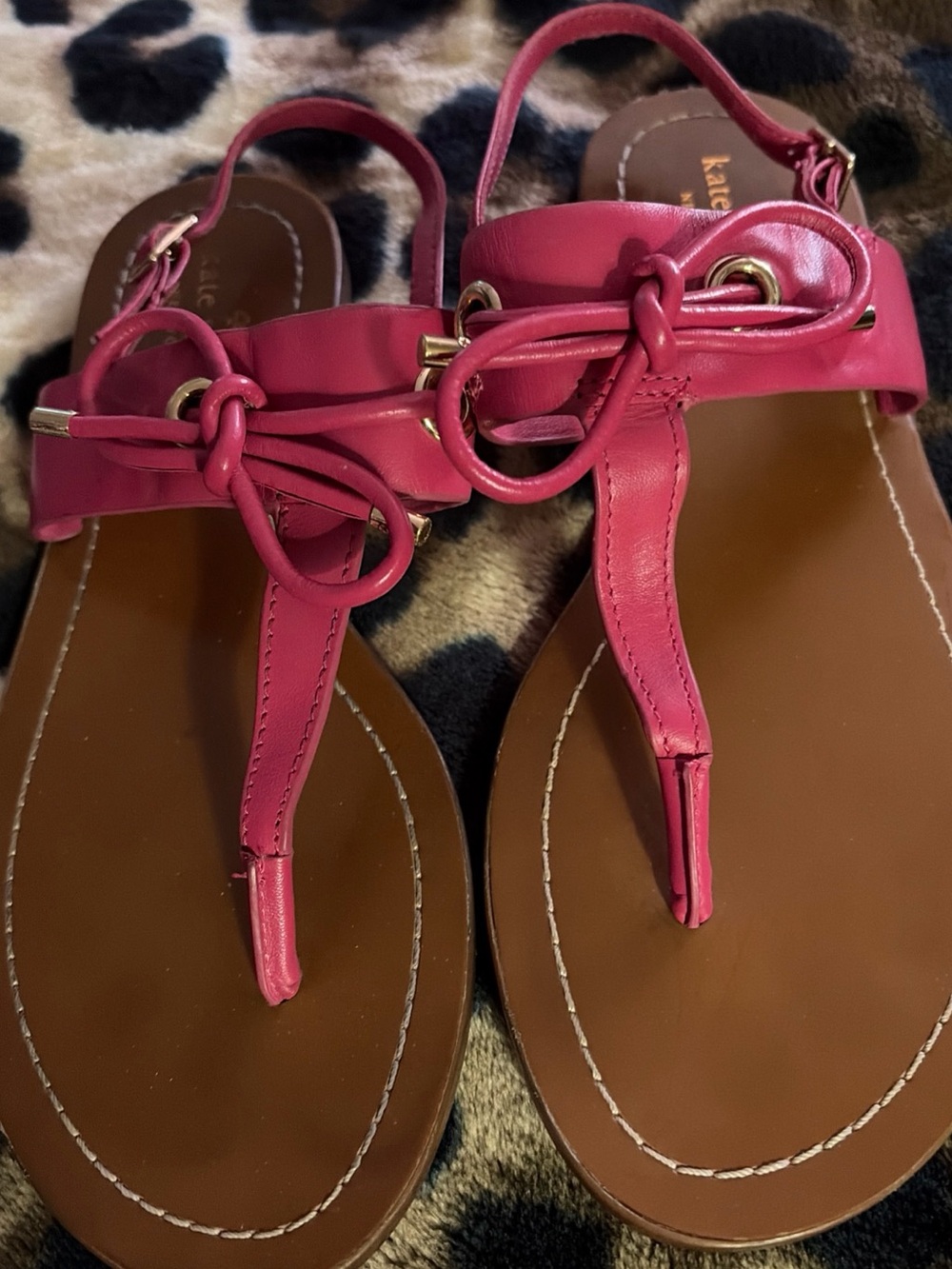 kate spade Hot Pink Leather Knot T-Strap Sandals